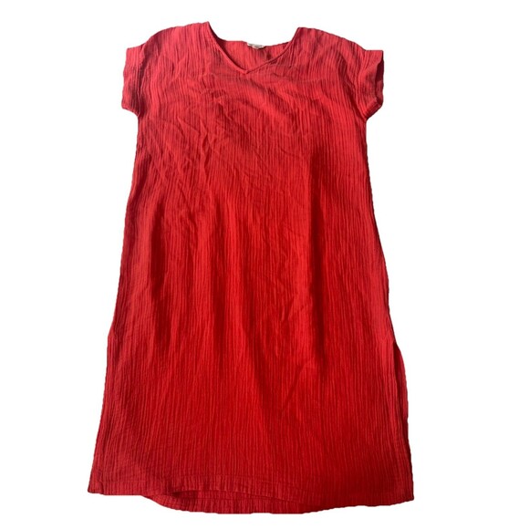 Eileen Fisher Organic Cotton Gauze V-Neck Midi Dress Size Medium Coral - Picture 1 of 7